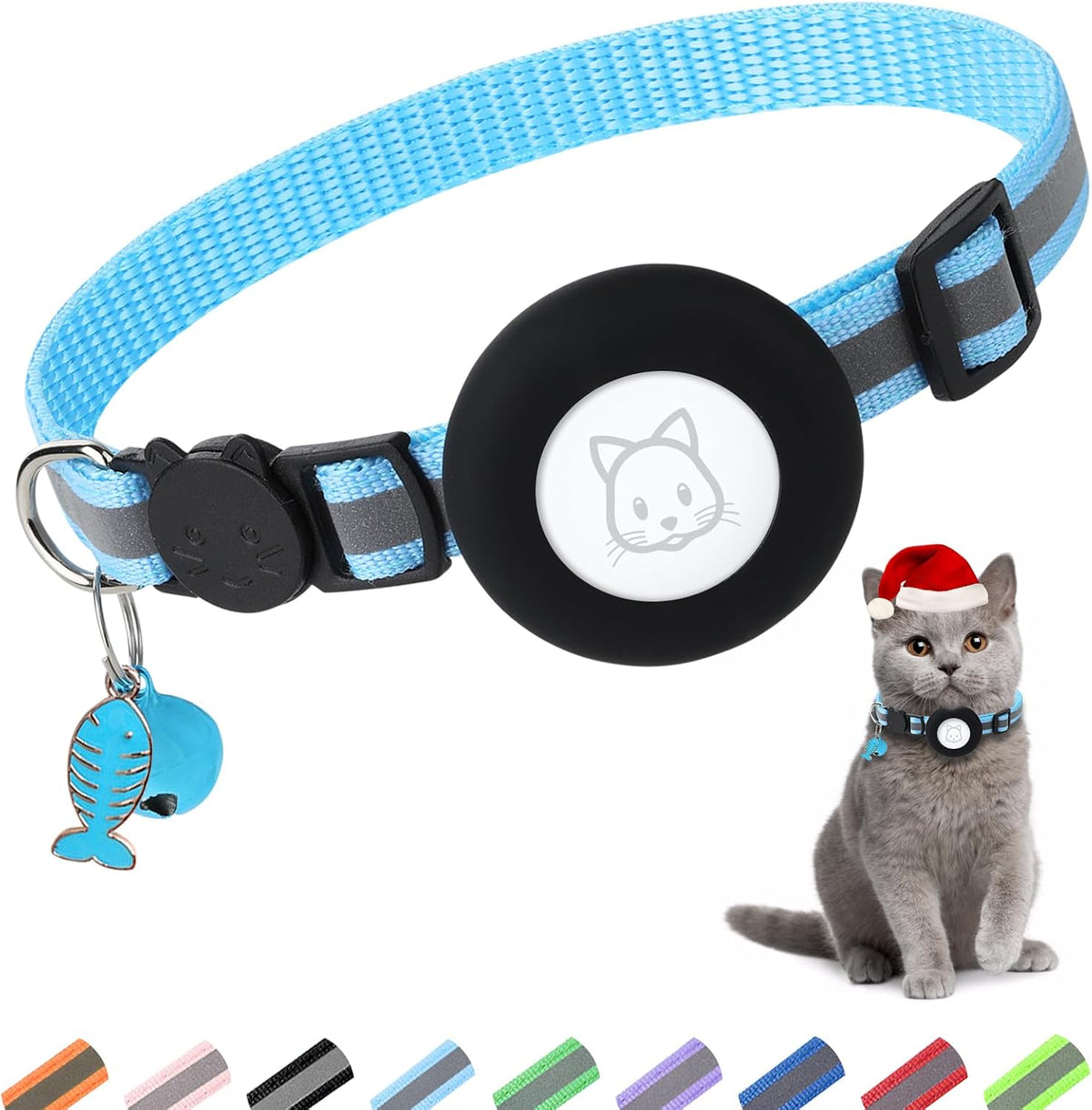 Airtag Cat Collar, Air tag Cat Collar with Bell and Safety Buckle in 3/8" Width, Reflective Collar with Waterproof Airtag Holder Compatible with Apple Airtag for Cat Dog Kitten Puppy (Black) - Image 9