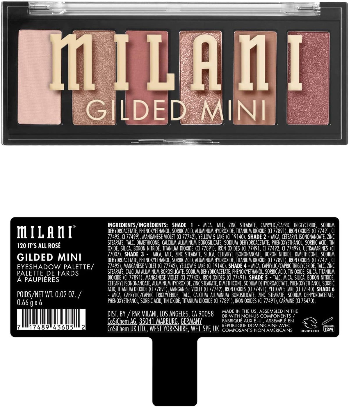 Milani compact eyeshadow palette open showcasing matte and shimmer pressed pigments