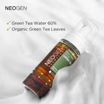 Real green tea leaves visible inside Neogen cleanser bottle