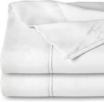 Bare Home extra long flat sheet twin extra long white two pack front view on luxury mattress