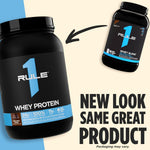 Rule 1 R1 Whey Blend side profile showing serving size