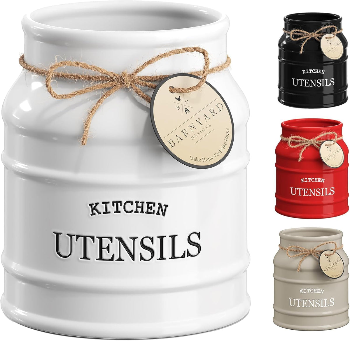 Barnyard Designs ceramic kitchen utensil holder white front view online buy
