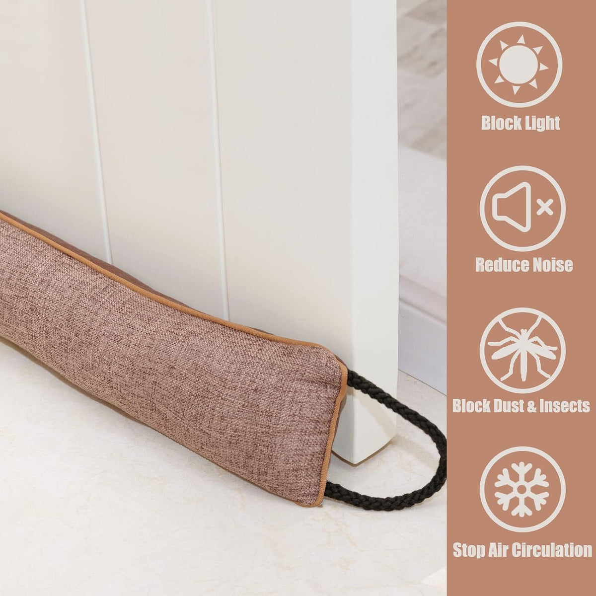 Under door draft stopper installed at bottom of entry door
