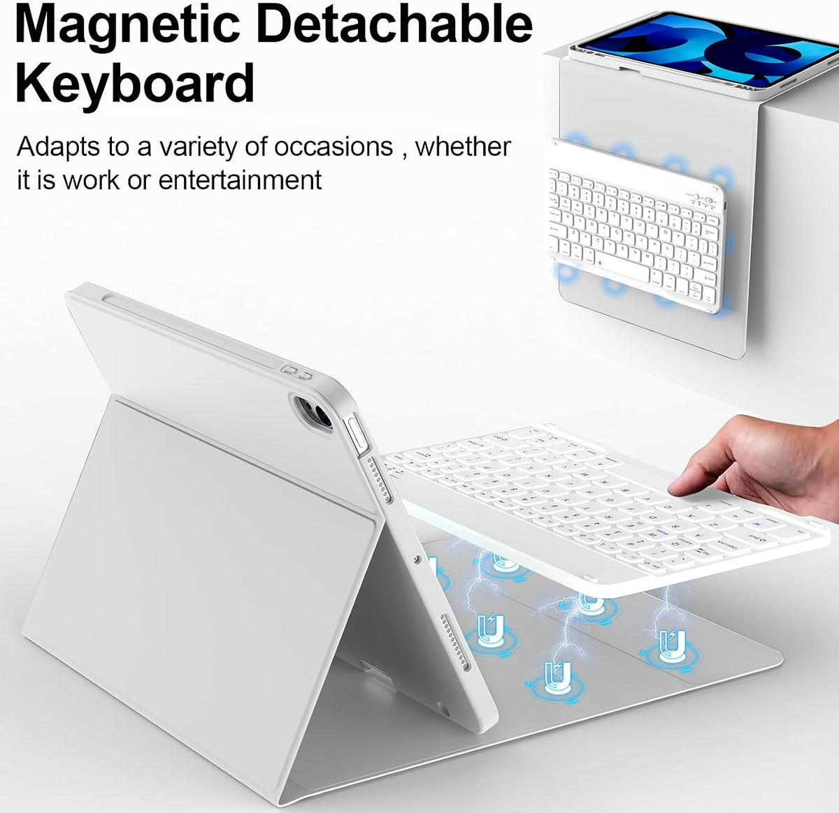 KVTVOU detachable wireless Bluetooth keyboard detached from folio case