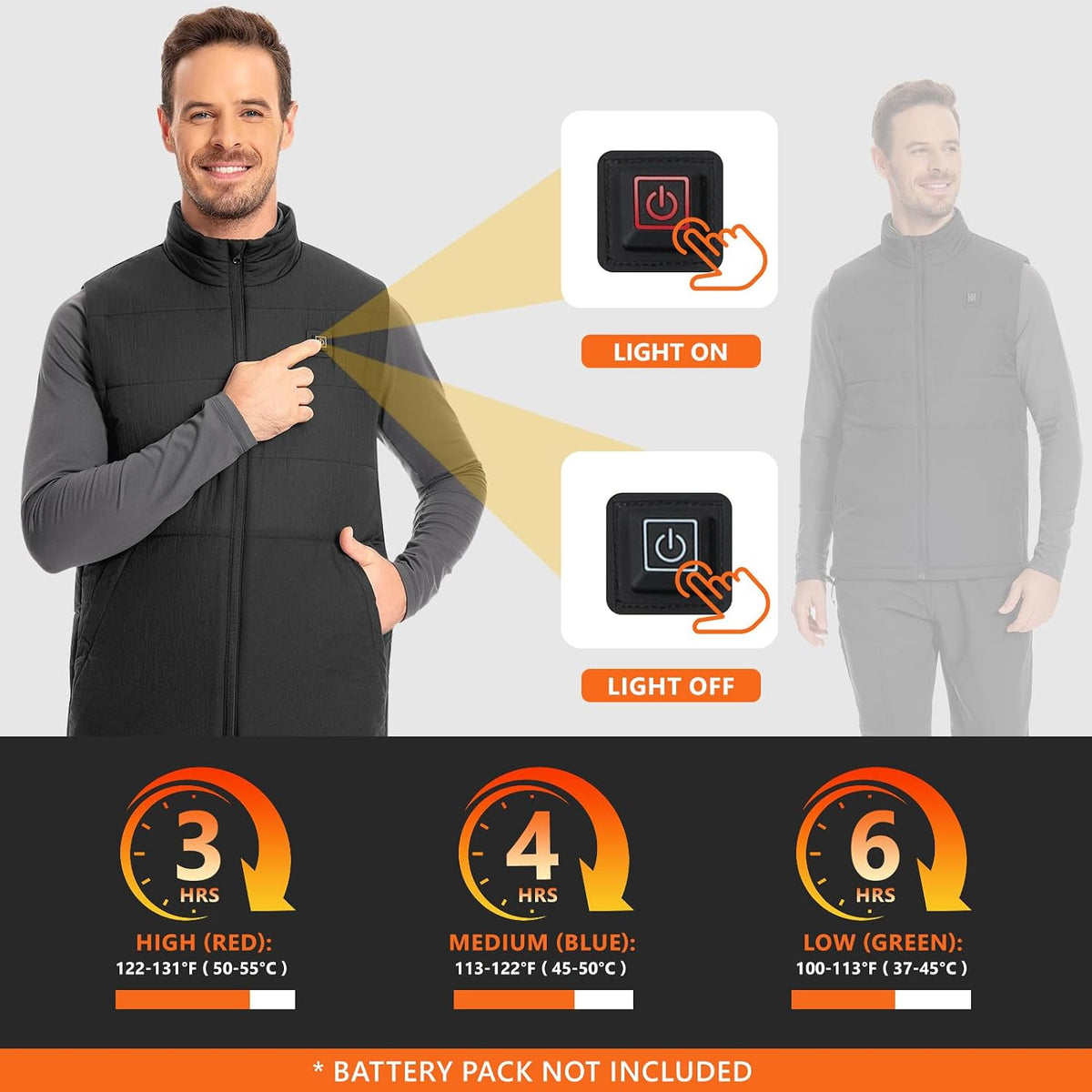 UVSAI washable heated vest collar and hem design