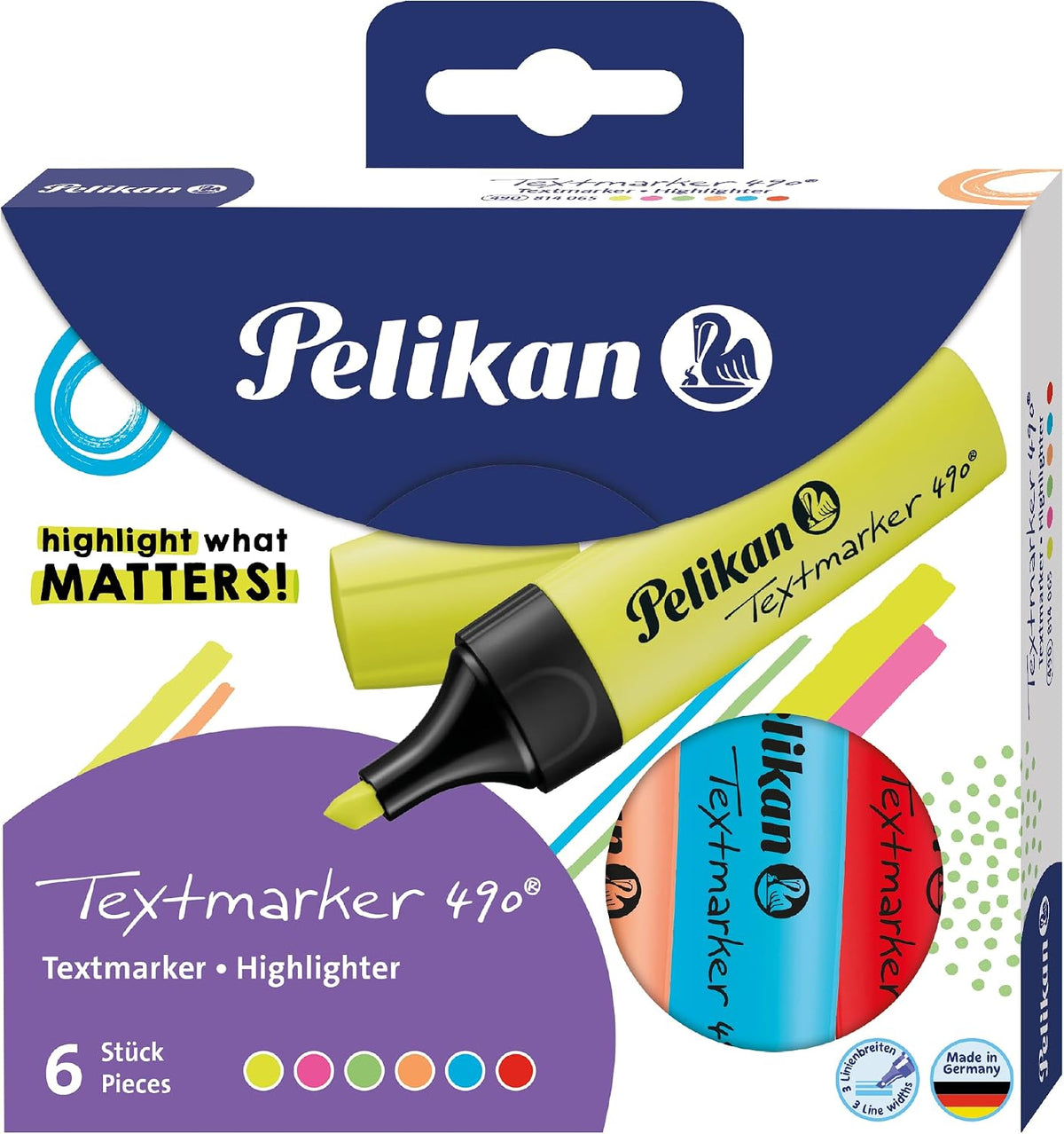 Pelikan stationery 6 pack fluorescent set display