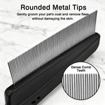 Close up of Attkryy fine tooth stainless steel pet comb