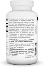 Source Naturals hydrochloric acid tablets closeup view of supplement facts