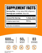 BulkSupplements R-ALA 600 Milligrams unflavored antioxidant powder texture close up