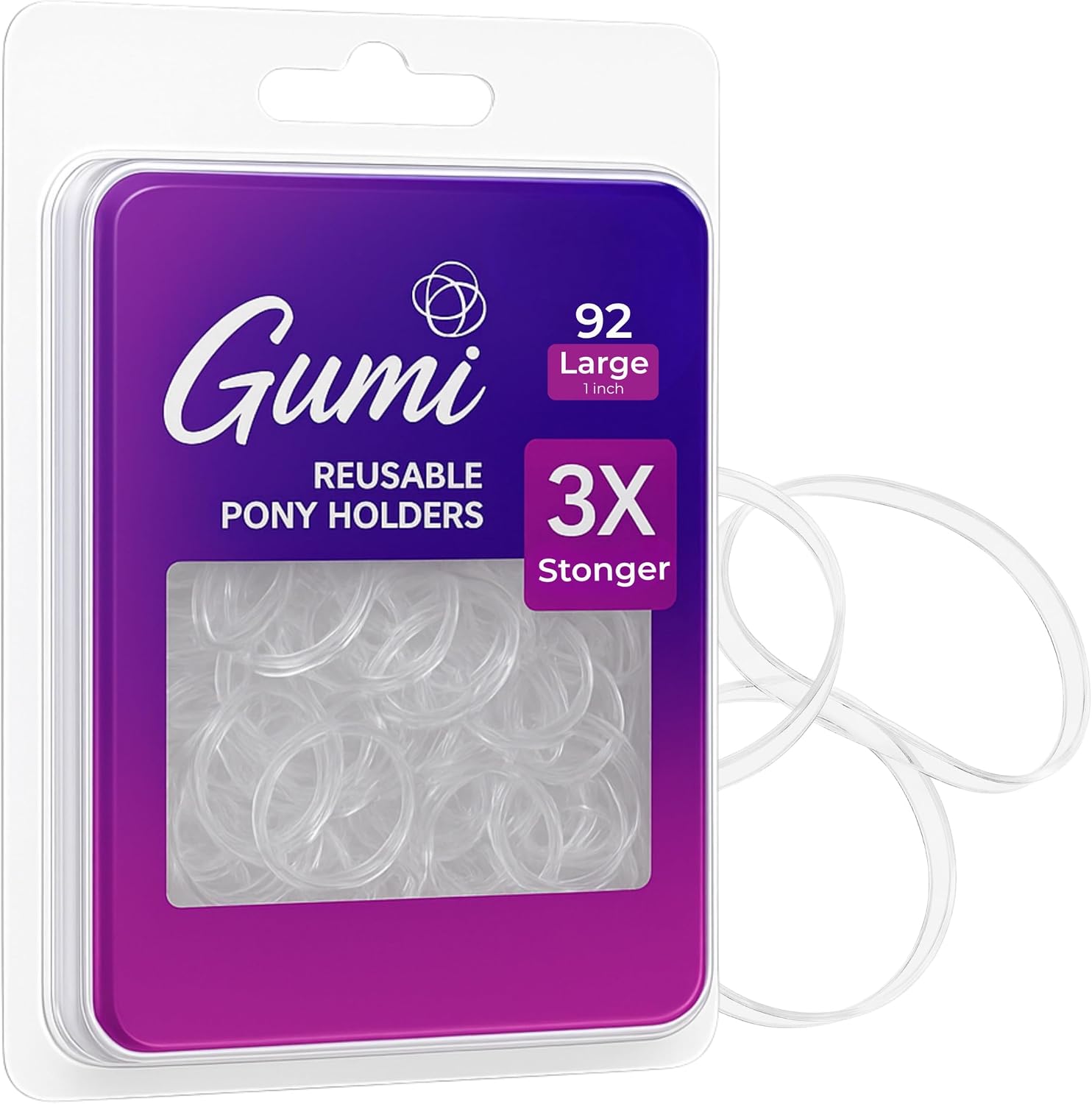 Gumi Good hair elastics front view of clear large pack
