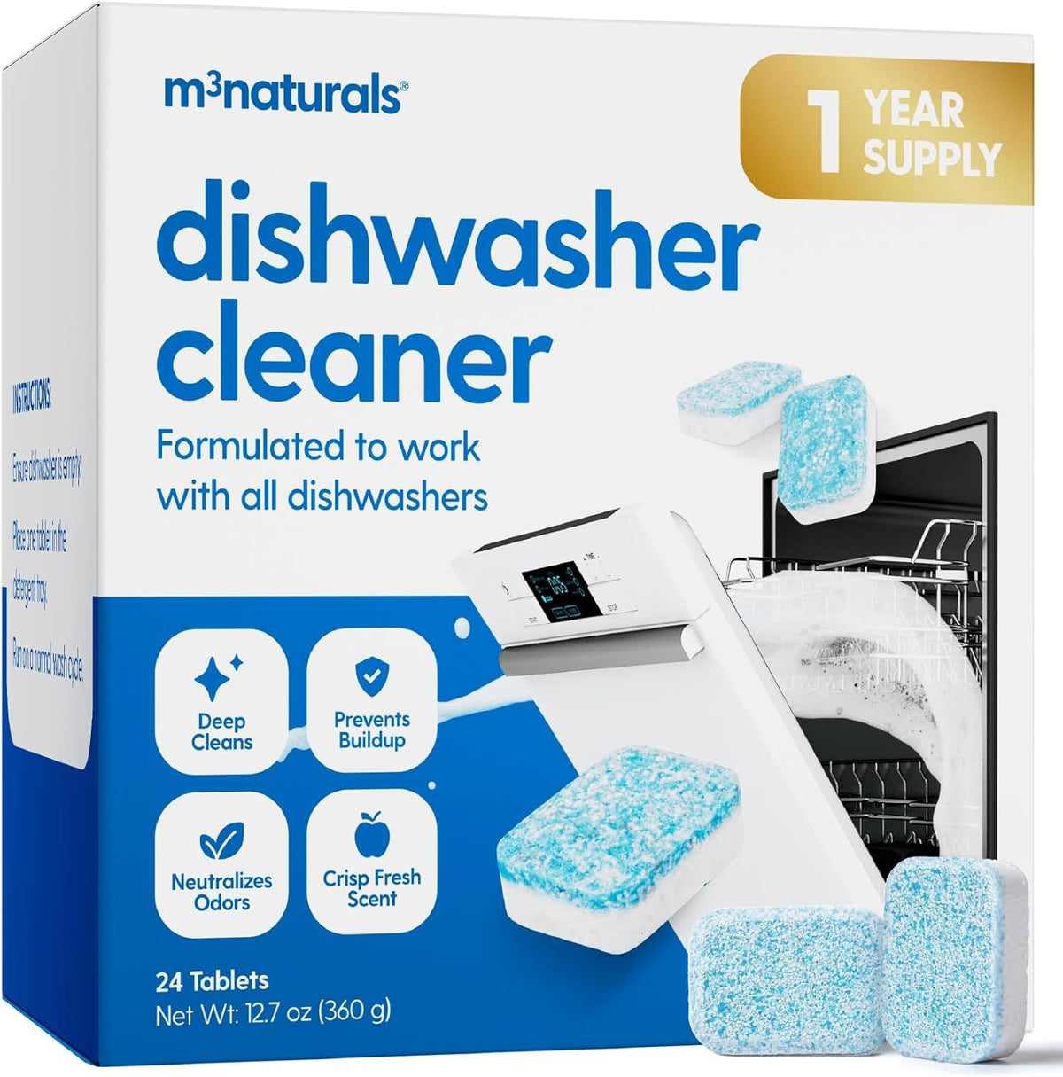 M3 Naturals Dishwasher Cleaner and Deodorizer Tablets front view