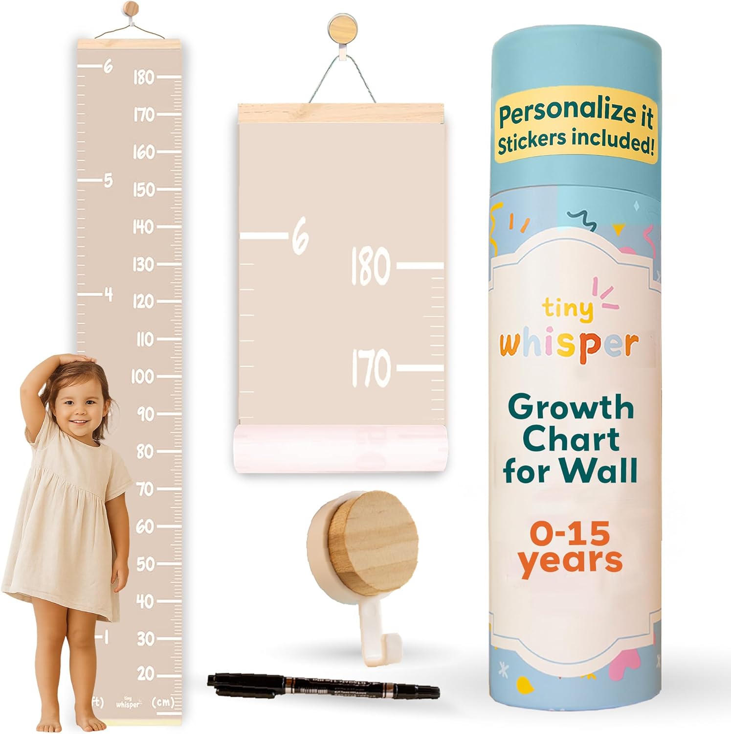 Tiny Whisper customizable kids height wall chart front view
