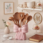 Hushee cute coquette utensil crock angled view showing 3D bow design
