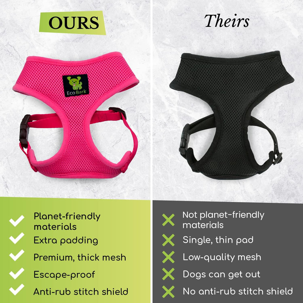 EcoBark breathable dog vest side profile highlighting padded chest area