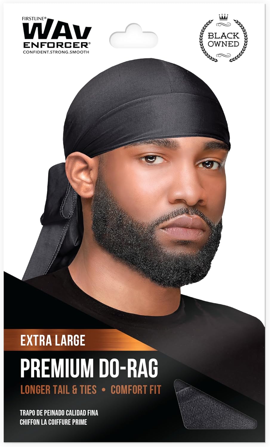 Wav Enforcer premium black do-rag front view hair styling accessory