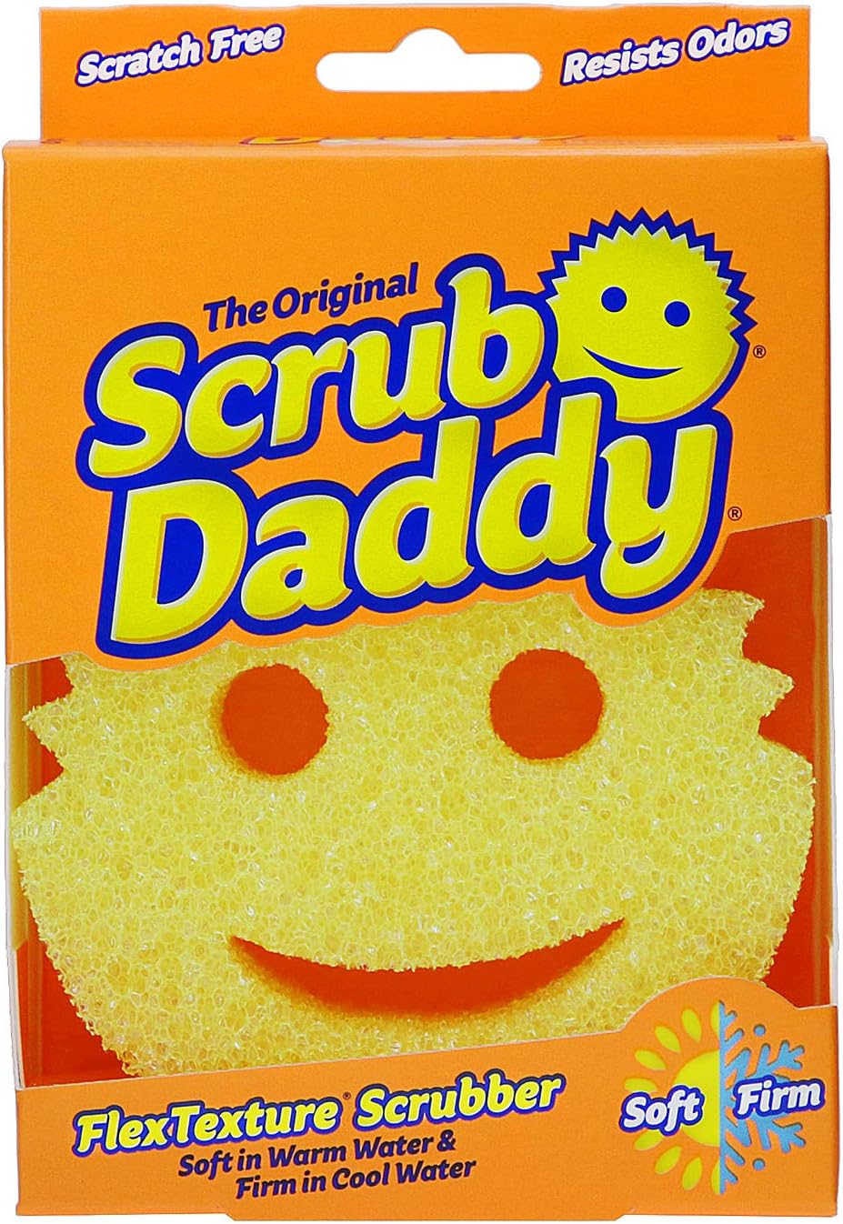 Scrub Daddy original sponge front view showing the signature yellow smiley face design.
