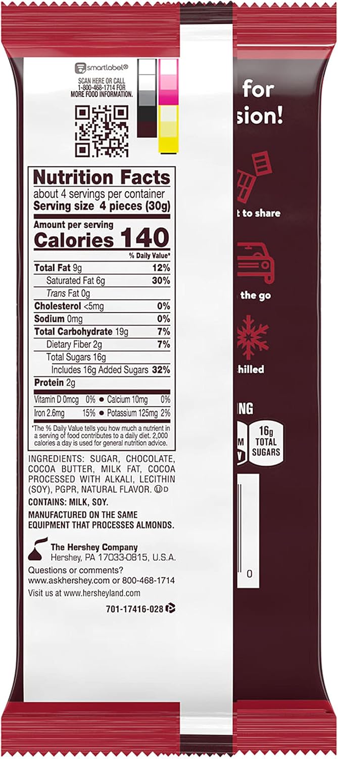 Hershey's Special Dark Mildly Sweet Chocolate Bar back packaging nutrition facts