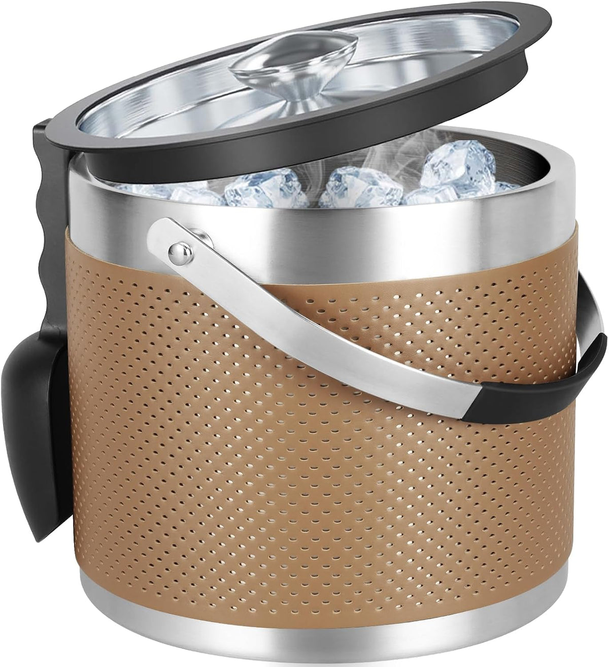 FiveHome brushed silver ice bucket angle view