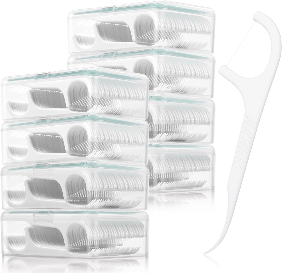 Meijer dental floss picks front view pack showing transparent travel cases containing white premium dental flossers.