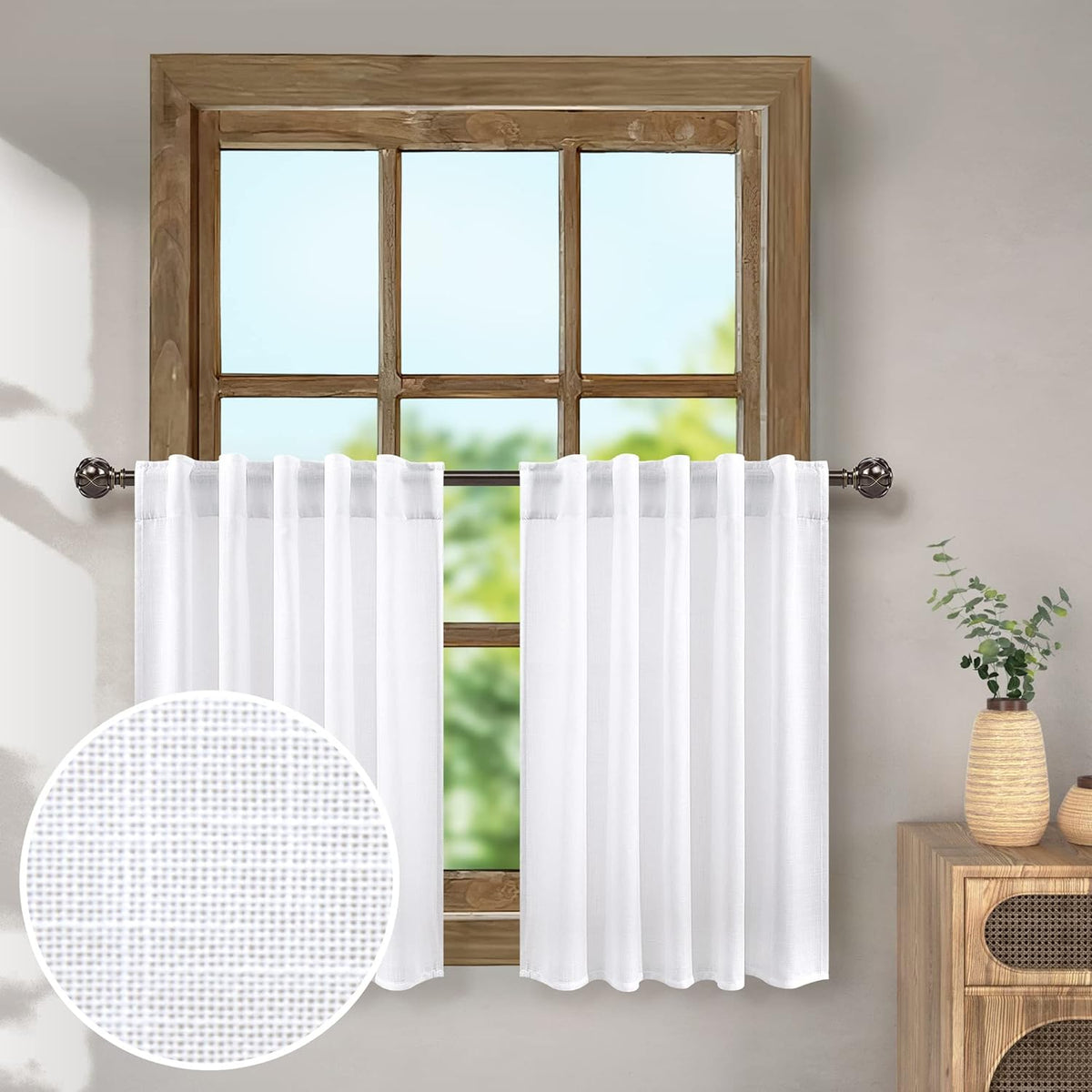 24 Inch Curtains for Kitchen Sage Green Farmhouse Decor 2 Panel Back Tab Pocket Opaque Semi Sheer Light Filtering Cafe Tier Linen Short Pale Green Curtain for Small Windows Bathroom Shelves 36x24 Long - Image 11