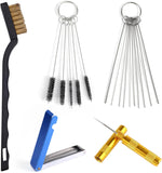 Lasuroa carburetor cleaning kit front view showing assorted brushes and needles for engine maintenance