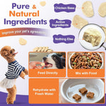 Side label of Dr. Foster dog vitamins detailing 6 billion CFUs and 12 probiotic strains.