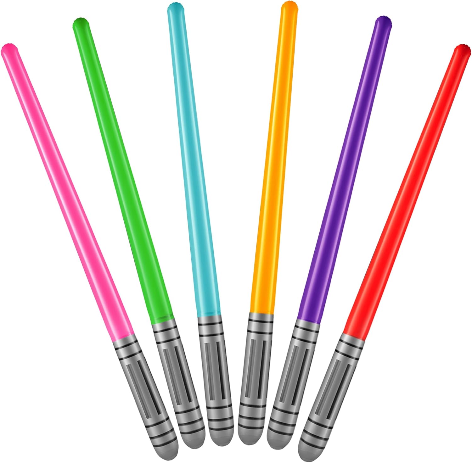 Bedwina inflatable light sabers front view showing six neon colors side by side