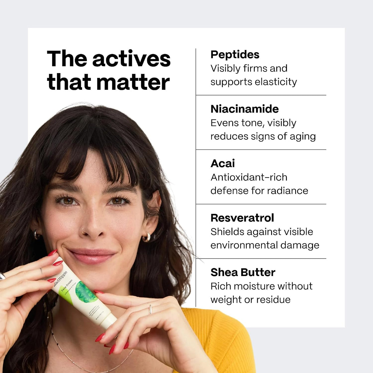 Back label view of Mad Hippie facial moisturizer highlighting the full ingredients list