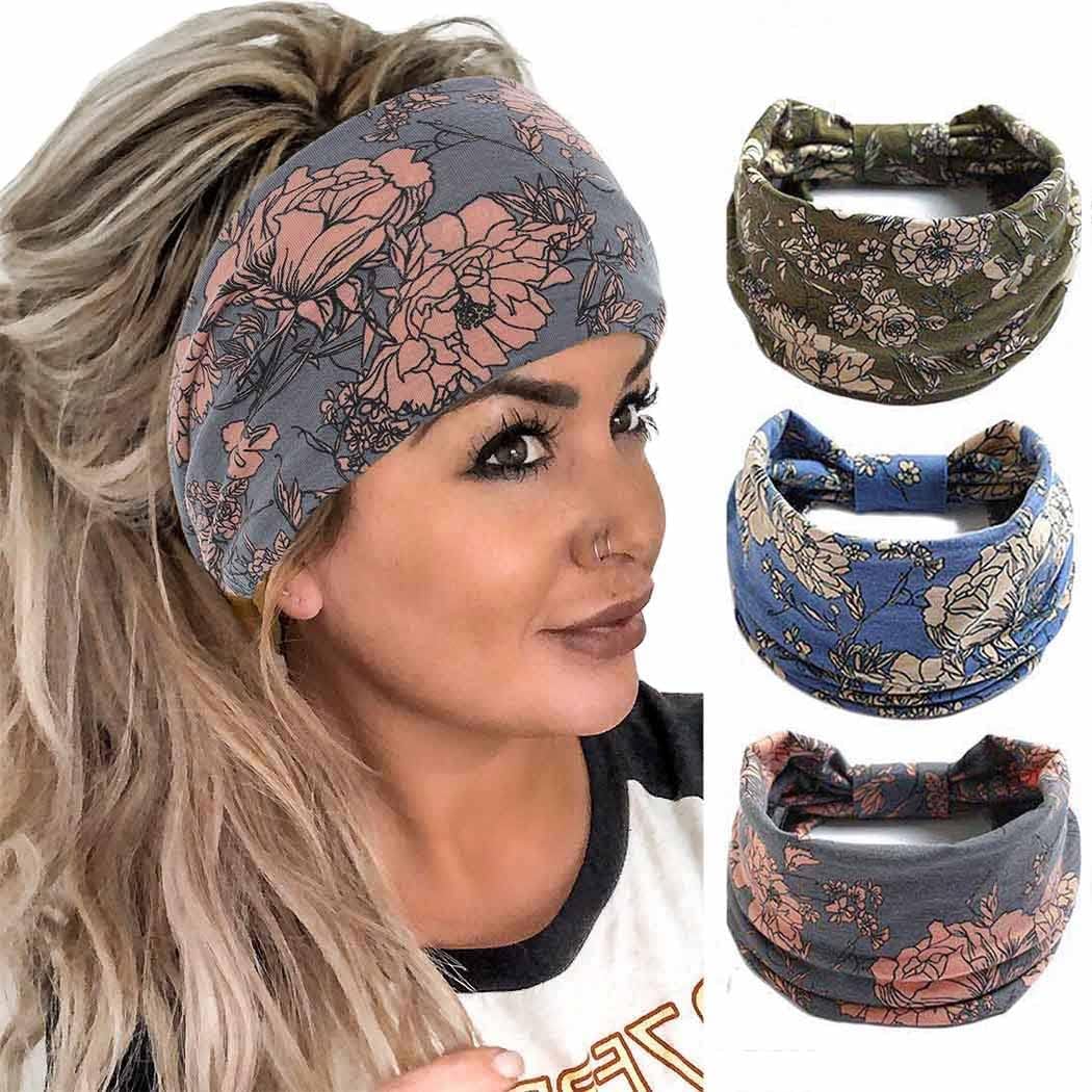 Boho Bandeau Headbands Wide Knot Hair Band Stretch Turban Head Wraps Fashion Hair Accessories for Women 3 Pcs (Elegant) - Image 10