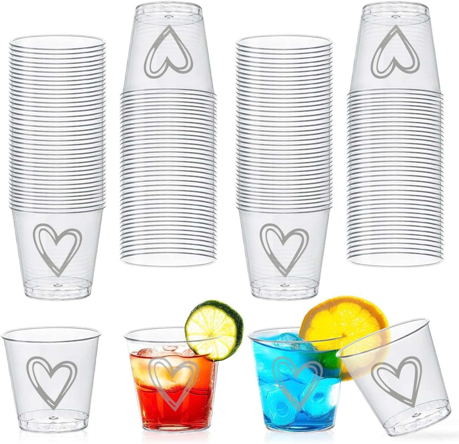 Puninoto 100 pack disposable plastic shot glasses front view for party planning.