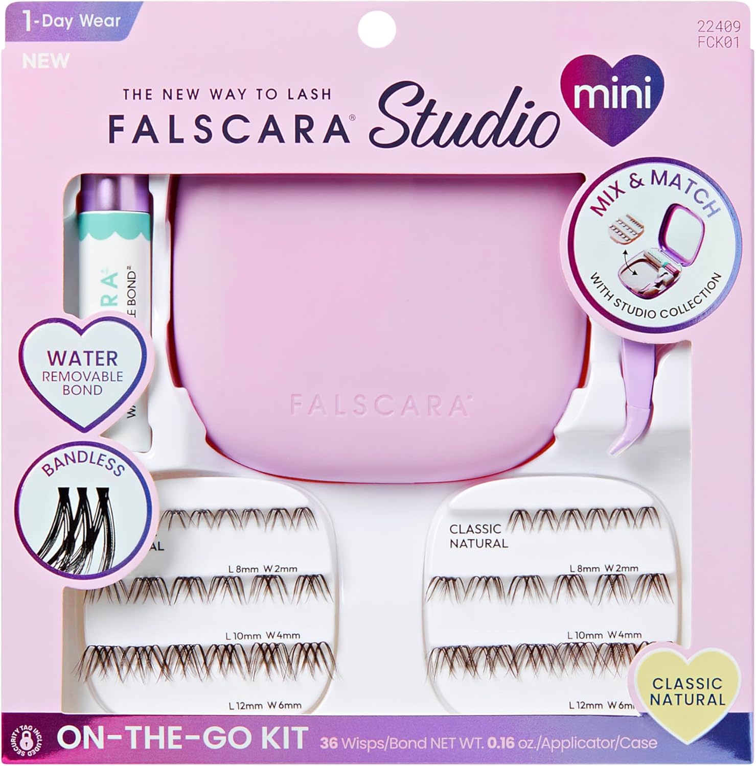 Falscara Studio Mini, False Eyelashes, Lash Clusters, 'Classic Natural', 8mm-12mm, Includes 36 Wisps, applicator, tubing bond in a case, Contact Lens Friendly, Easy to Apply, Reusable Lash Clusters - Image 1