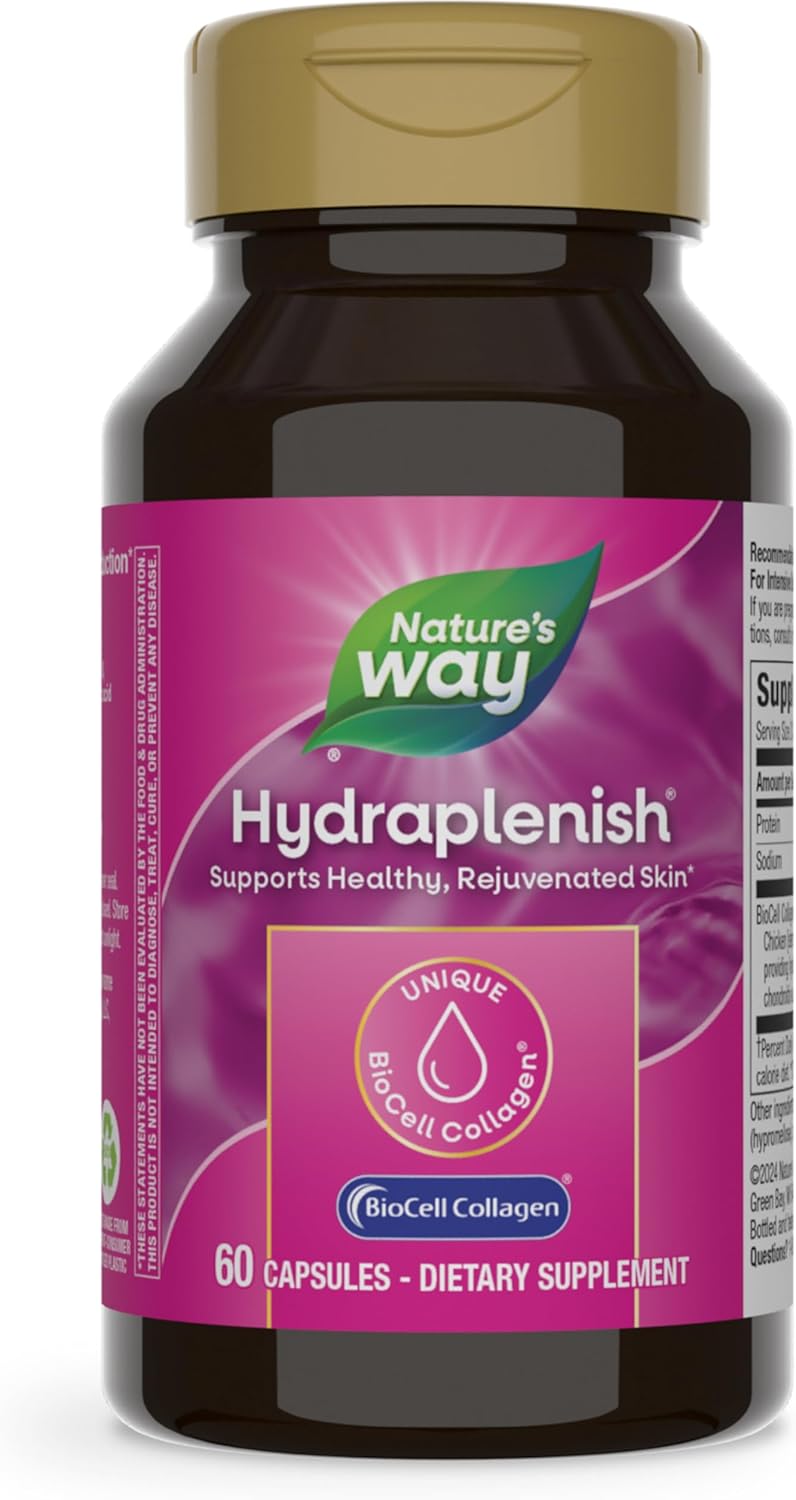 Nature's Way Hydraplenish Hyaluronic Acid 60 vegetarian capsules front view for anti aging skincare