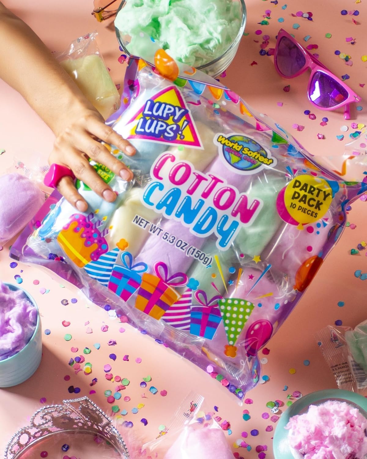 Assorted flavors and colors of Lupy Lups cotton candy