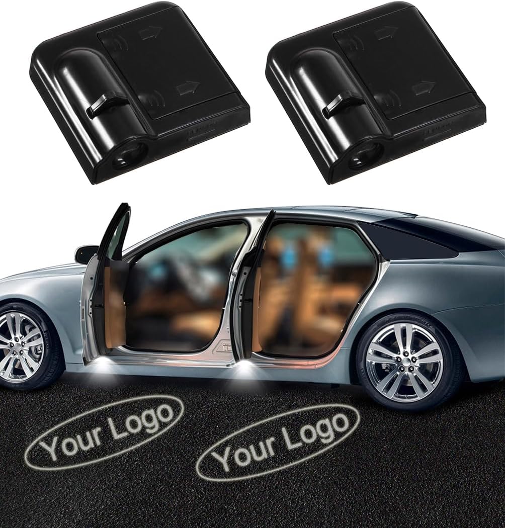 Bretonft custom logo LED projector car door lights front view showing the wireless housing and optical lens