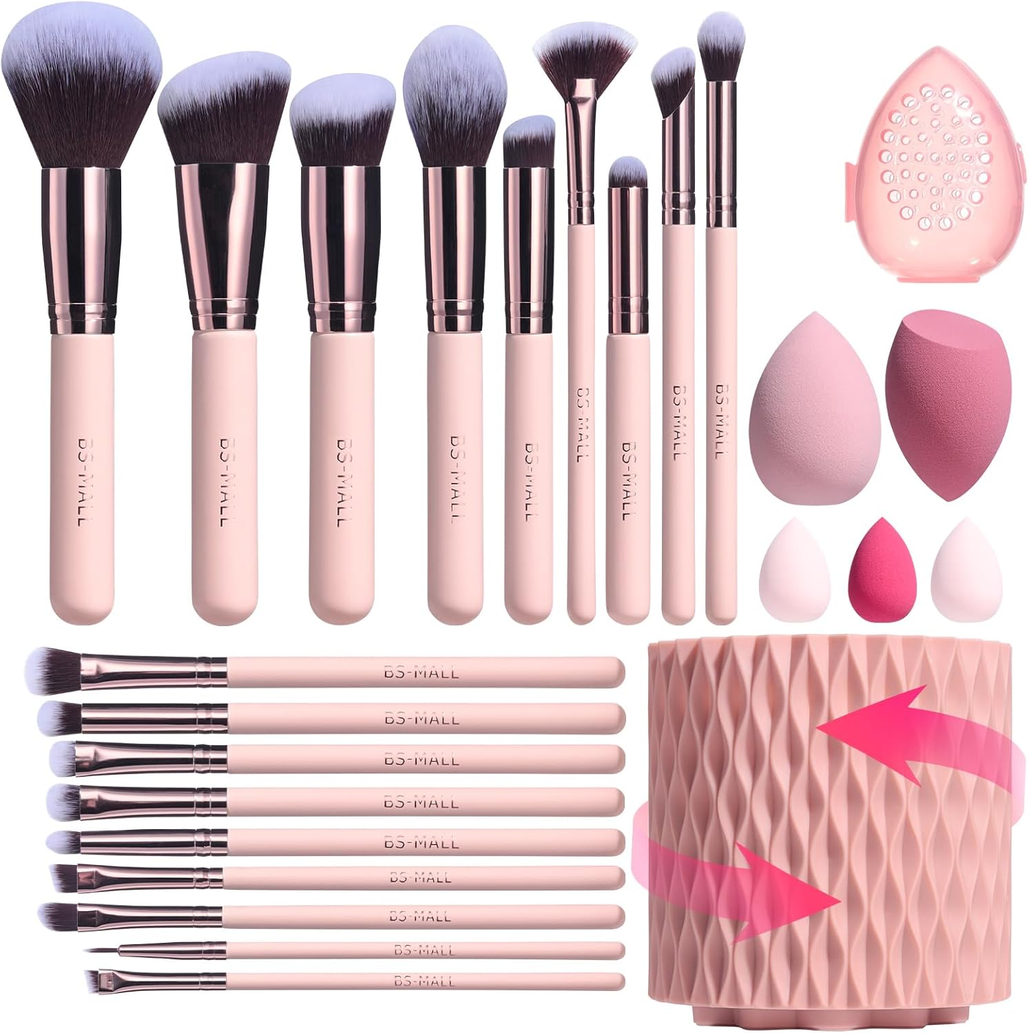 BS-MALL makeup brushes premium synthetic 18 piece set front view on vanity table