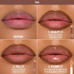 Charlotte Tilbury Lip Cheat Contour Duo showing sculpt and fill swatches
