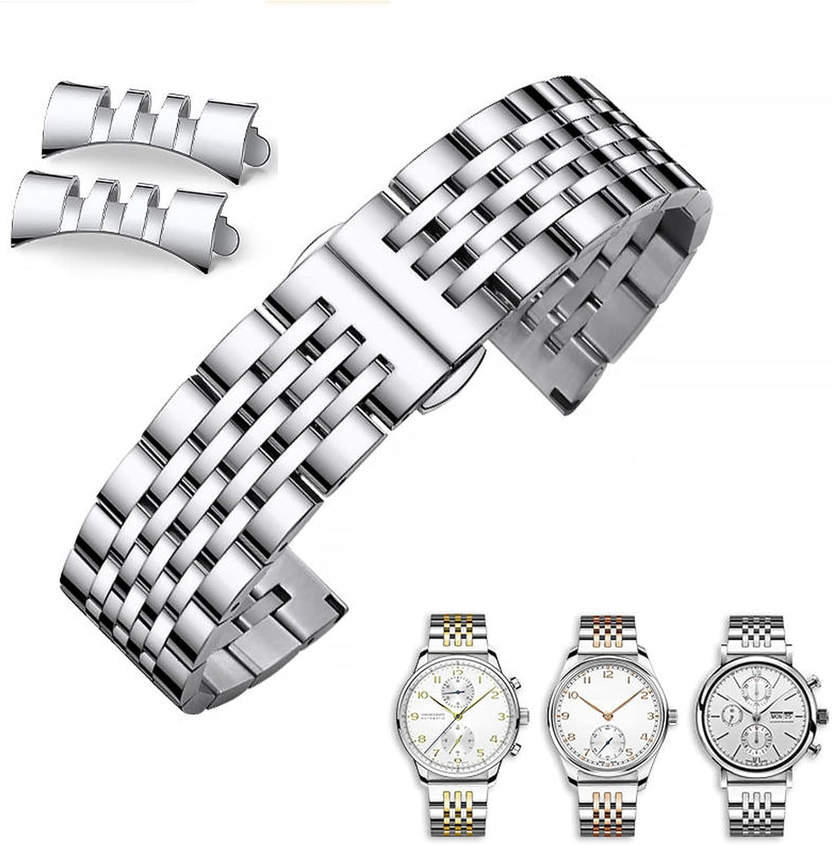 Universal smartwatch replacement strap attached to a watch case