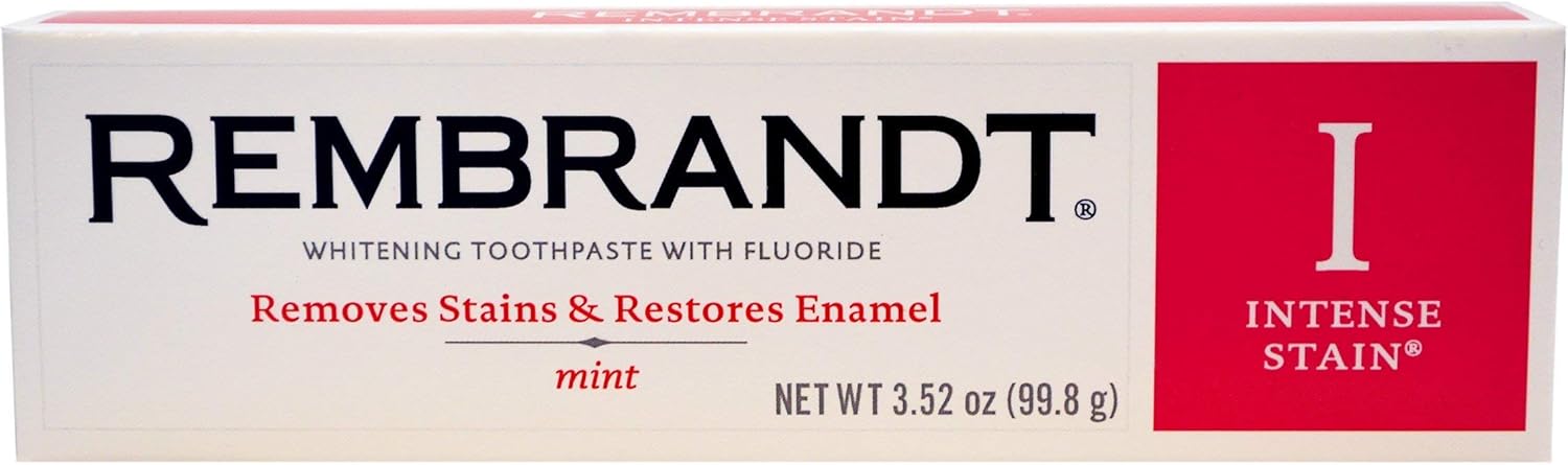 Rembrandt intense stain whitening toothpaste front view tube