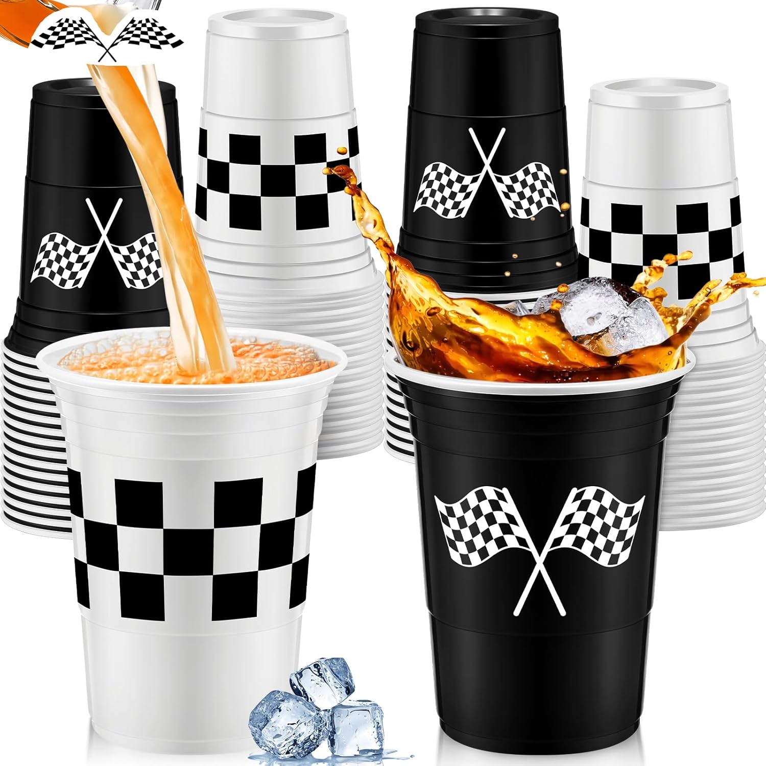 Norme 48 piece checkered racing party plastic cups front view