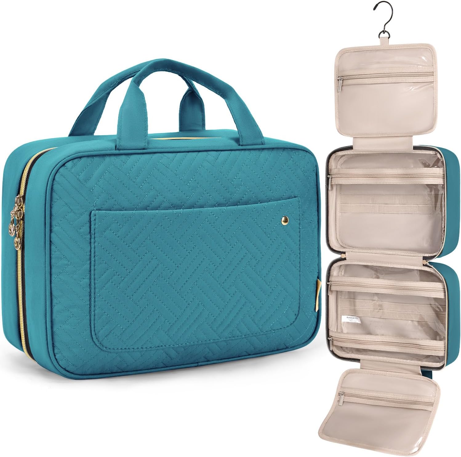 Bagsmart toiletry bag front view with teal finish