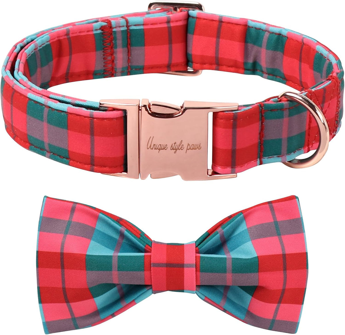 Cotton Dog Collar with Bow Puppy Collar with Black Red Plaid for Small Medium Large Boys Girls Dogs - Image 12