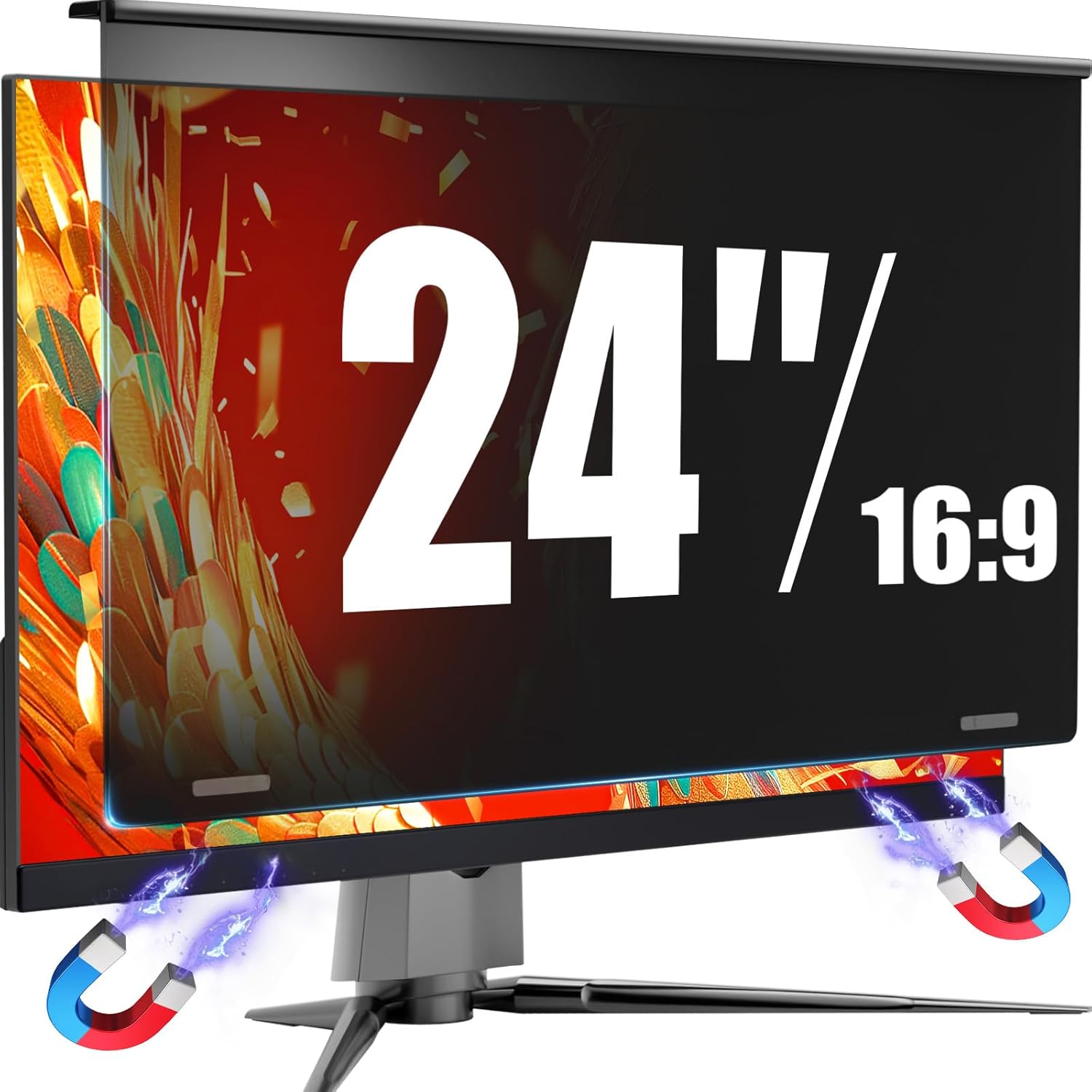 AEGIVIXE magnetic monitor privacy screen twenty four inch front view displaying black out privacy effect.