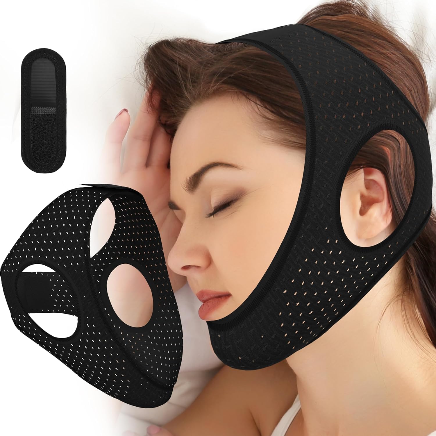 Chin Strap for Sleeping, Effective Anti Snoring Devices, Airflow Jaw Strap for Sleep Apnea Breathable and Comfortable, Adjustable Anti Snoring Chin Strap for Men and Women - Image 1