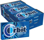 Sugar free Orbit Peppermint gum packs arranged neatly for fresh breath convenience.