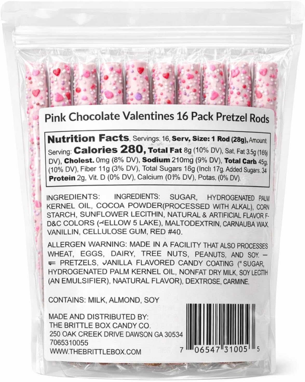 Close up of heart-shaped sprinkles on NYBQ chocolate pretzels