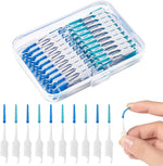 Lanjue silicone interdental toothpicks 250 pieces front view showing blue and green picks inside the transparent storage case