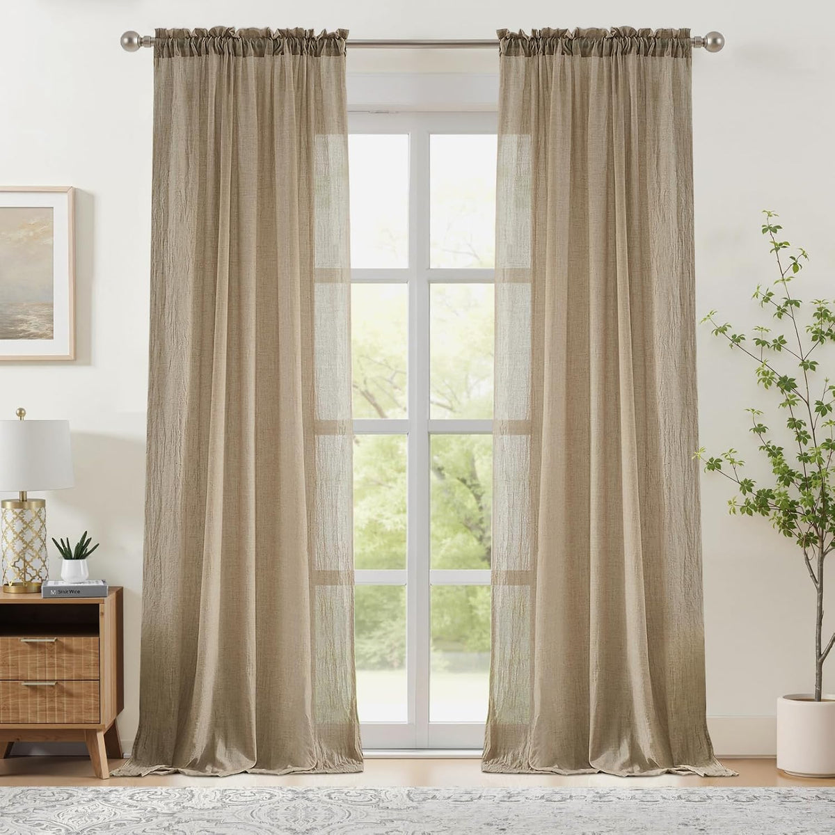 Melodieux Blush Pink Sheer Curtains 96 Inches Long for Living Room Elegant Cotton Linen Bedroom Window Sheer Drapes, Natural Rustic Rod Pocket Light Filtering Curtains, 52" W x 96" L, 2 Panels - Image 12