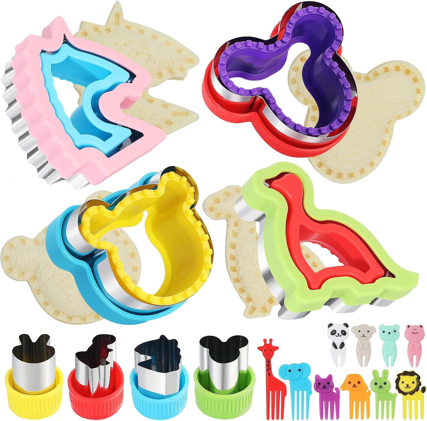 MUYIYAMEI Sandwich Cutter and Sealer set, 4 Bread Sandwich Sealer Pancake Maker DIY Children's Cookie Cutter Bento Box, Mouse head, Dinosaur, Bear head, Horse head, Cookie Cutter Mold. - Image 1