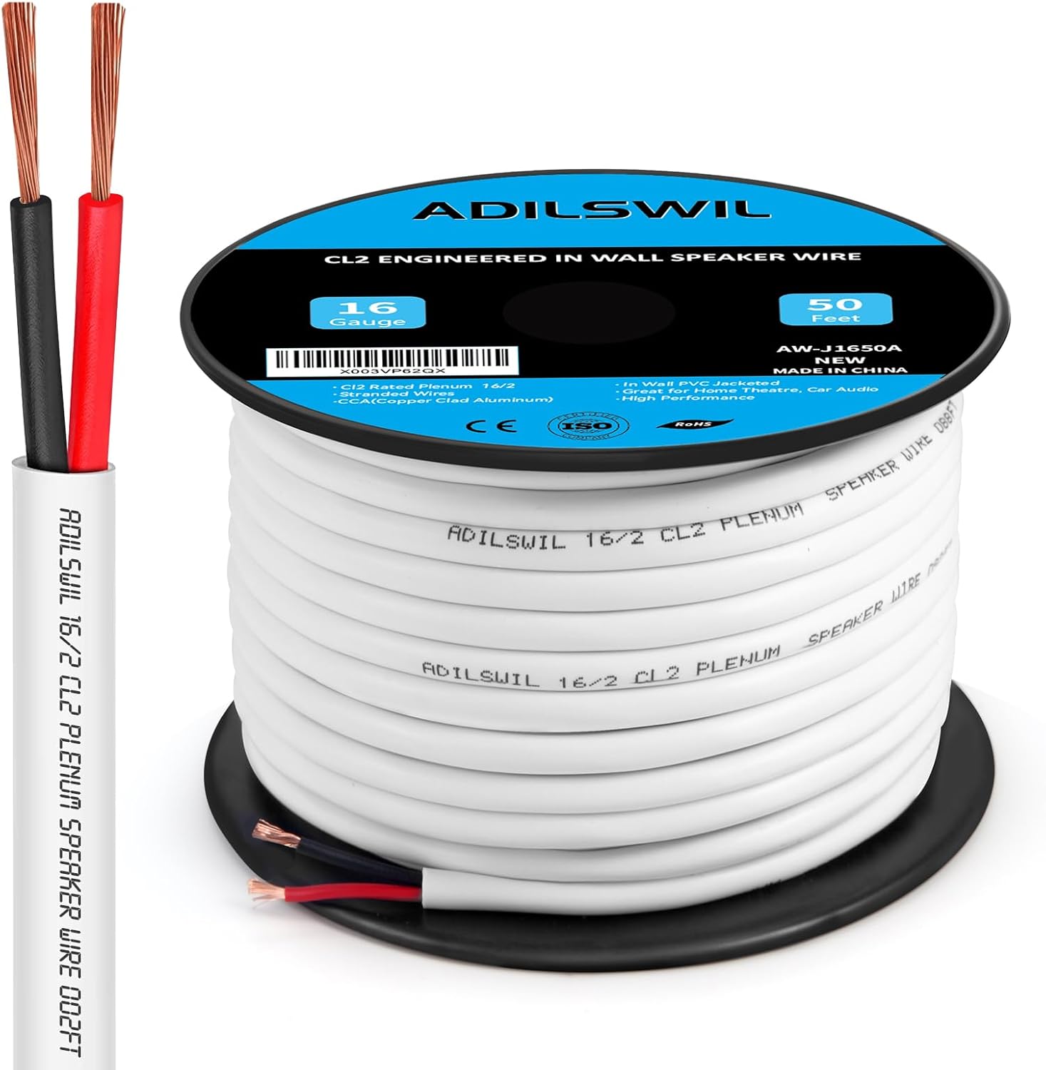 Adilswil 16 gauge speaker wire 50ft spool front view