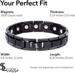Smarter LifeStyle titanium bracelet displayed with the included sizing tool